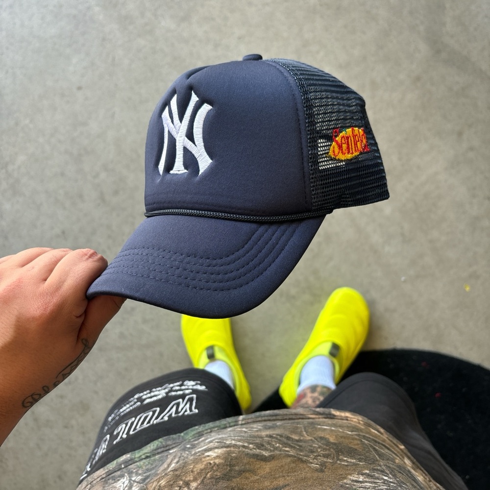 New York Yankees Navy Trucker Hat with Seinfeld Patch